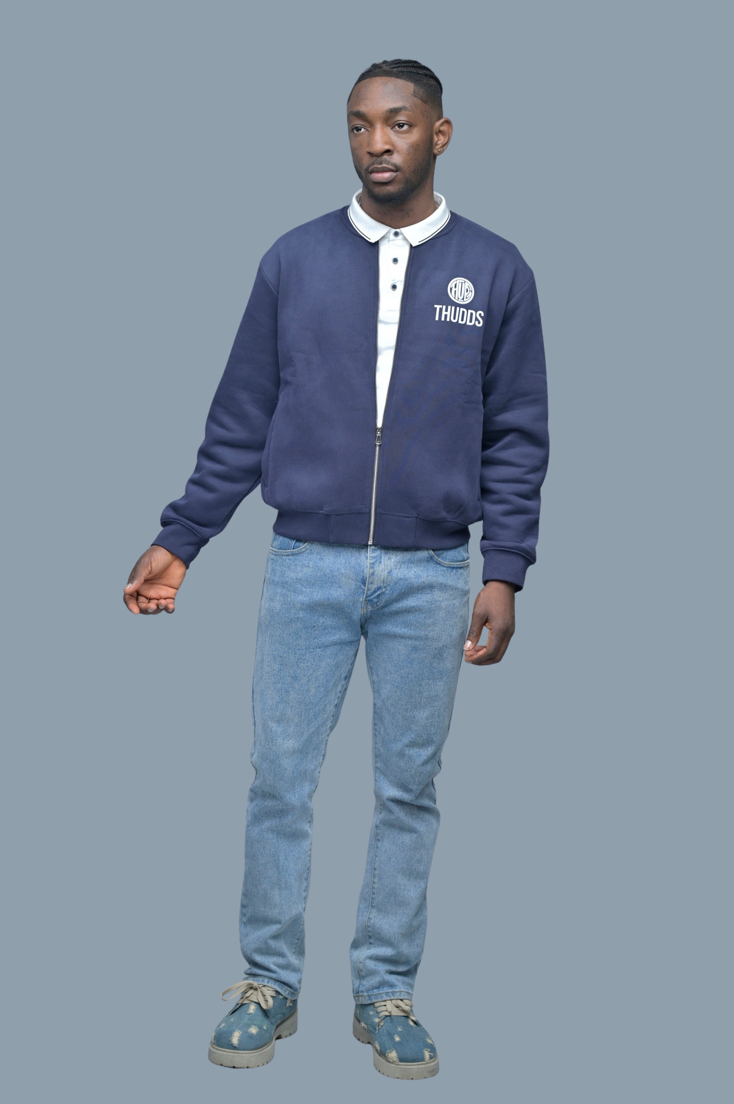 Thudds Zip-Up Fleeced Varsity Jacket