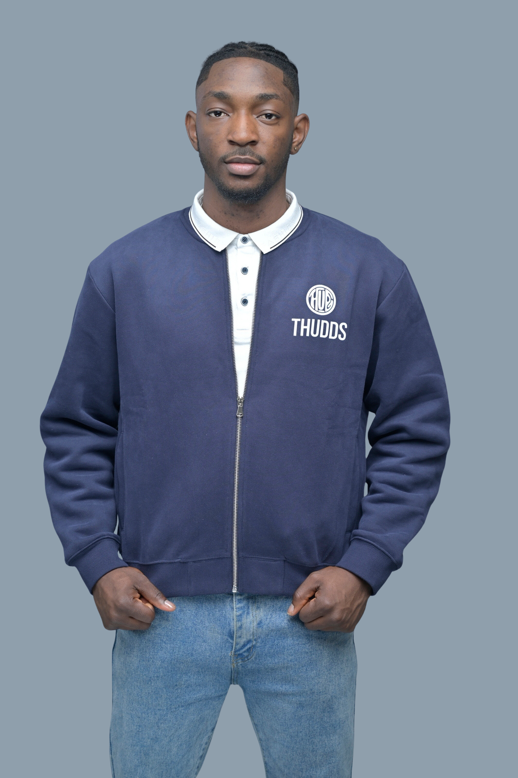 Thudds Zip-Up Fleeced Varsity Jacket